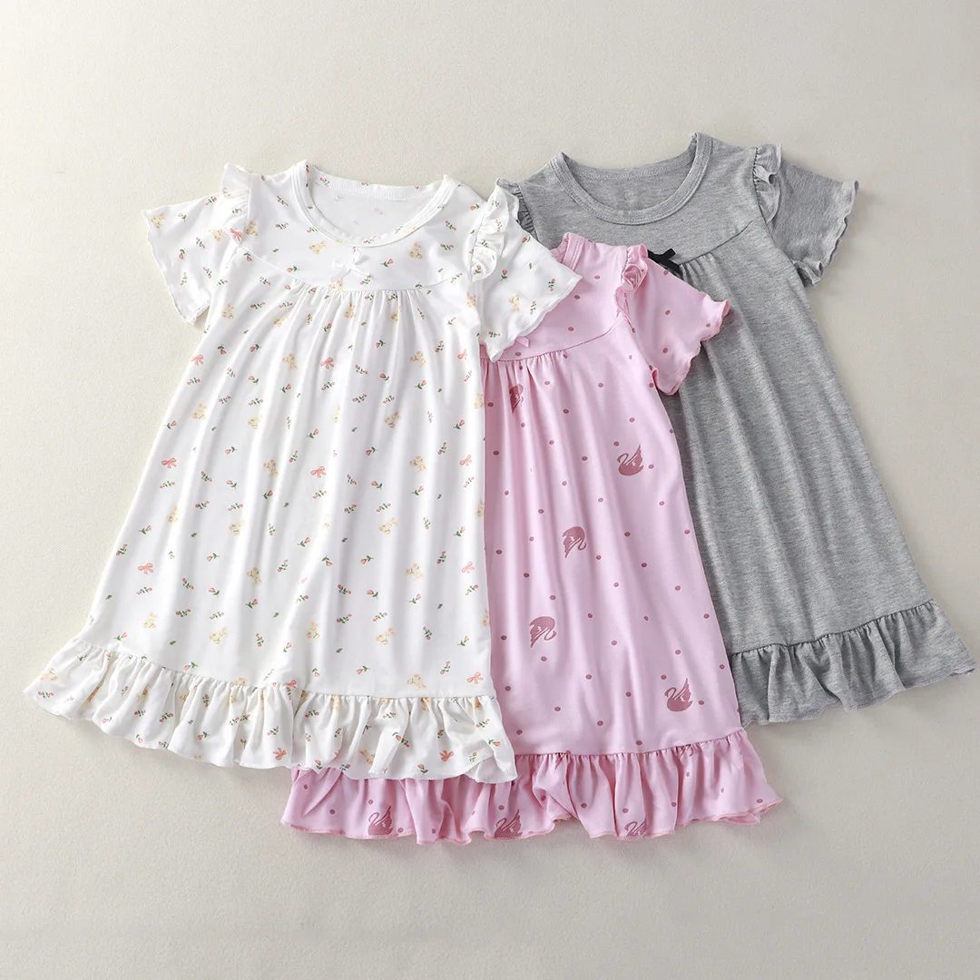 Summer Modal Children's Nightgown Breathable Girls Nightgown Dress Korean Fashion Ruffle Princess Sleep Dress For 1-10 Years