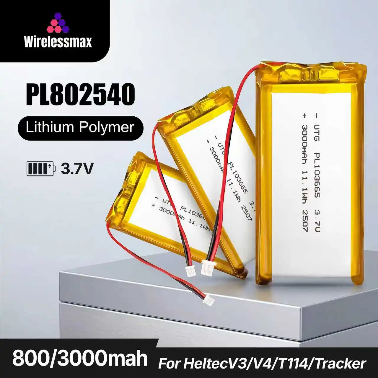 800/3000Mah Heltec Battery 3.7V PL802540 Lithium Li Polymer Batteries for LoRa 32 Heltec V3/V4/T114 Dev-board LoRa Node