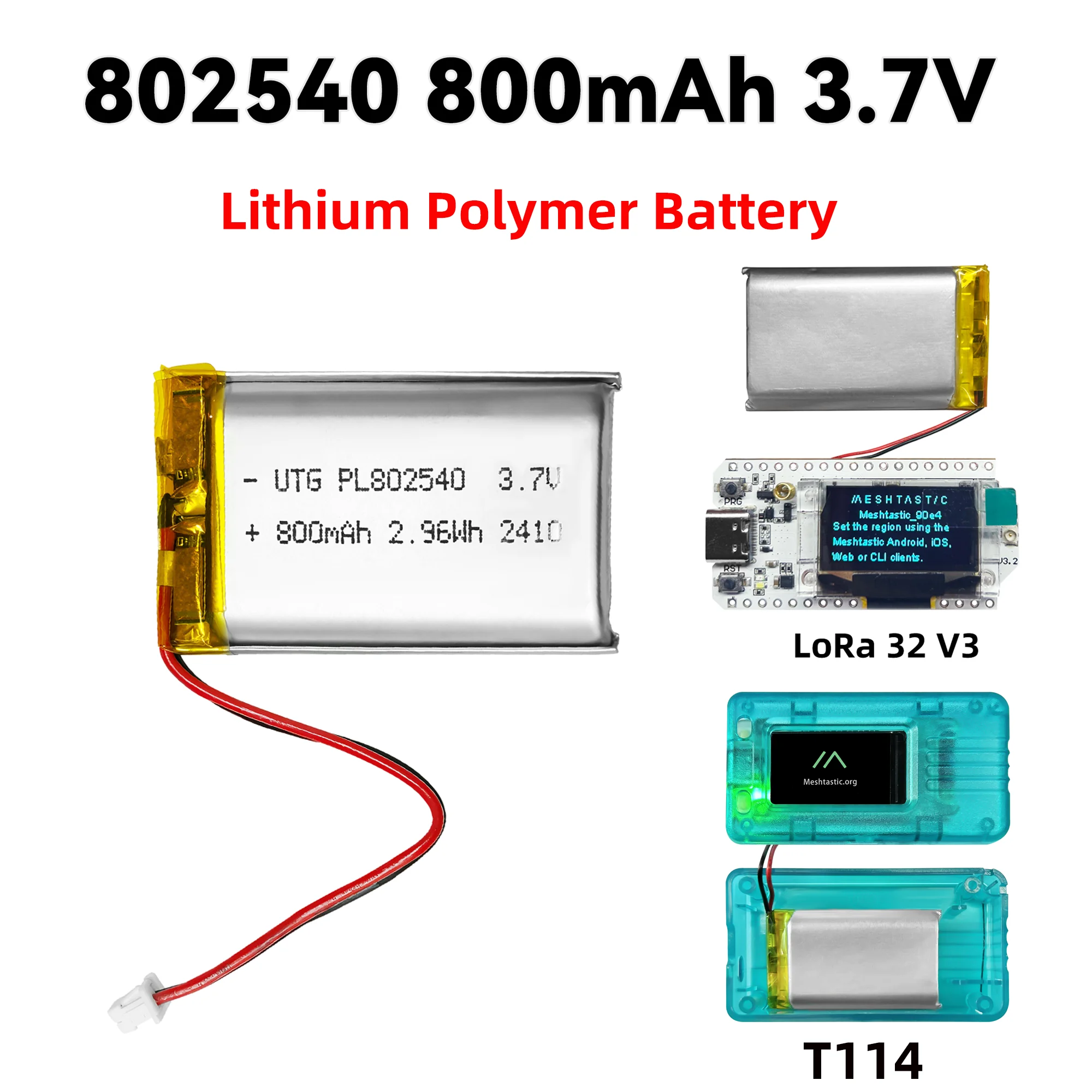 800/3000Mah Heltec Battery 3.7V PL802540 Lithium Li Polymer Batteries for LoRa 32 Heltec V3/V4/T114 Dev-board LoRa Node thumbnail 3