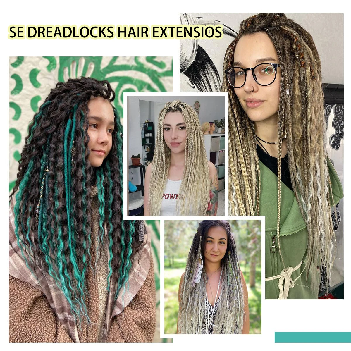 24 Inch Synthetic 8 Strands/Lot SE Dreadlocs Braids Hair Extensions, 3 In 1 Mixed Hippie Style Single End Dreadslocks for Women thumbnail 6