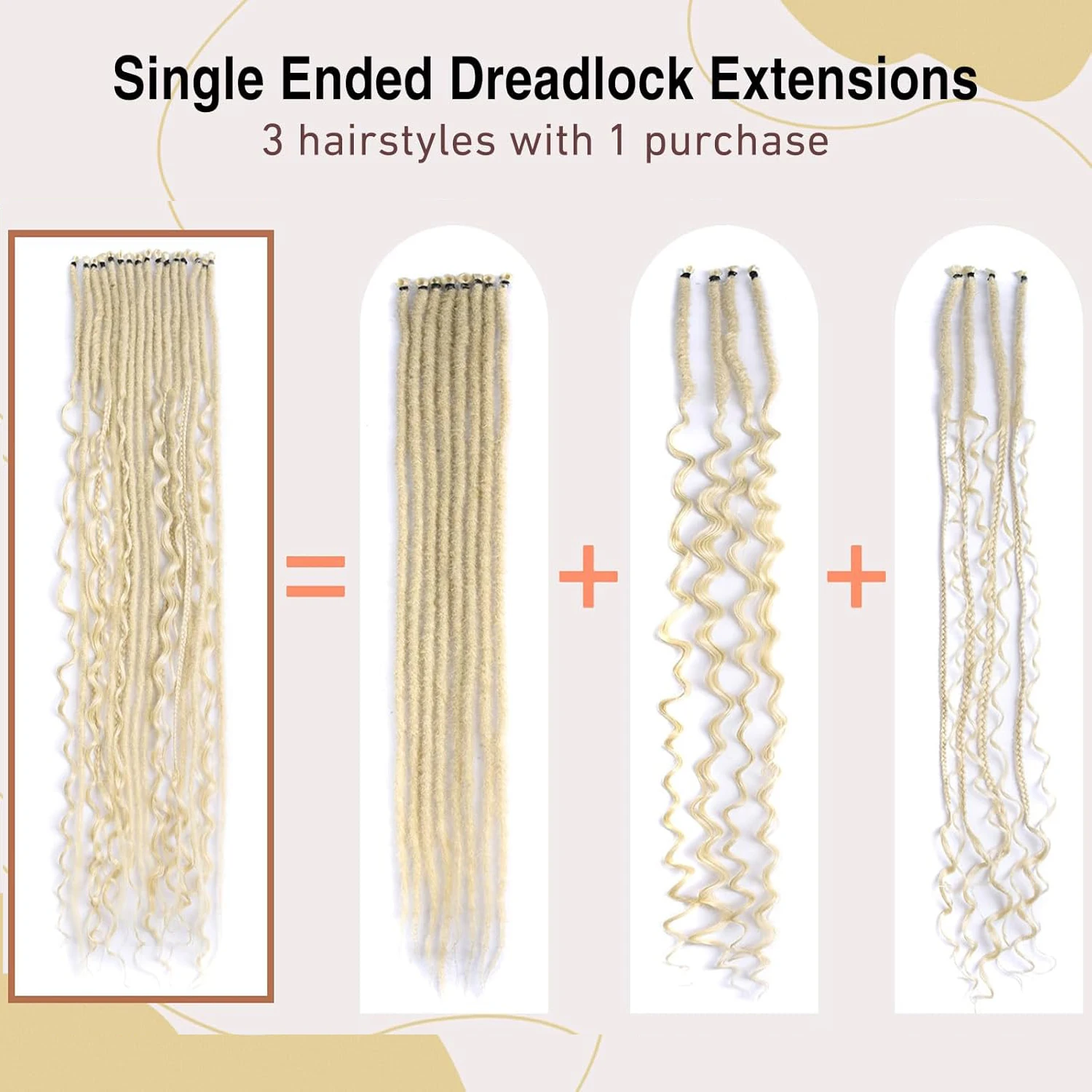 24 Inch Synthetic 8 Strands/Lot SE Dreadlocs Braids Hair Extensions, 3 In 1 Mixed Hippie Style Single End Dreadslocks for Women thumbnail 2