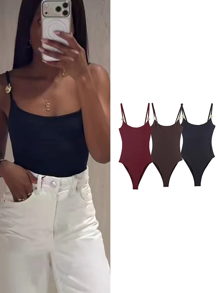 TFMLN Fashion Sleeveless Bodysuit For Women Elegant Solid Slimming Stretchy Tops Ladies 2026 Summer New Chic Party Sling Tops