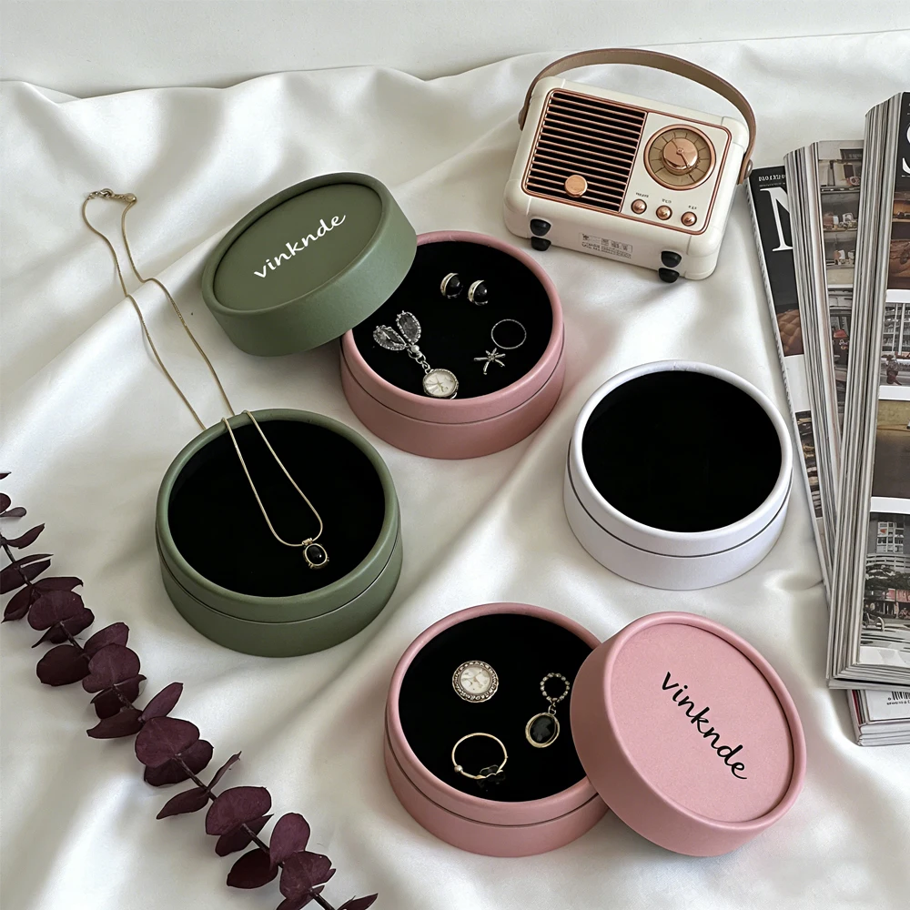 10Pcs Cardboard Jewelry Packaging Gift Box Round Jewellery Boxes for Necklaces Rings Earrings Studs Brooch Coin Custom Logo Name thumbnail 6