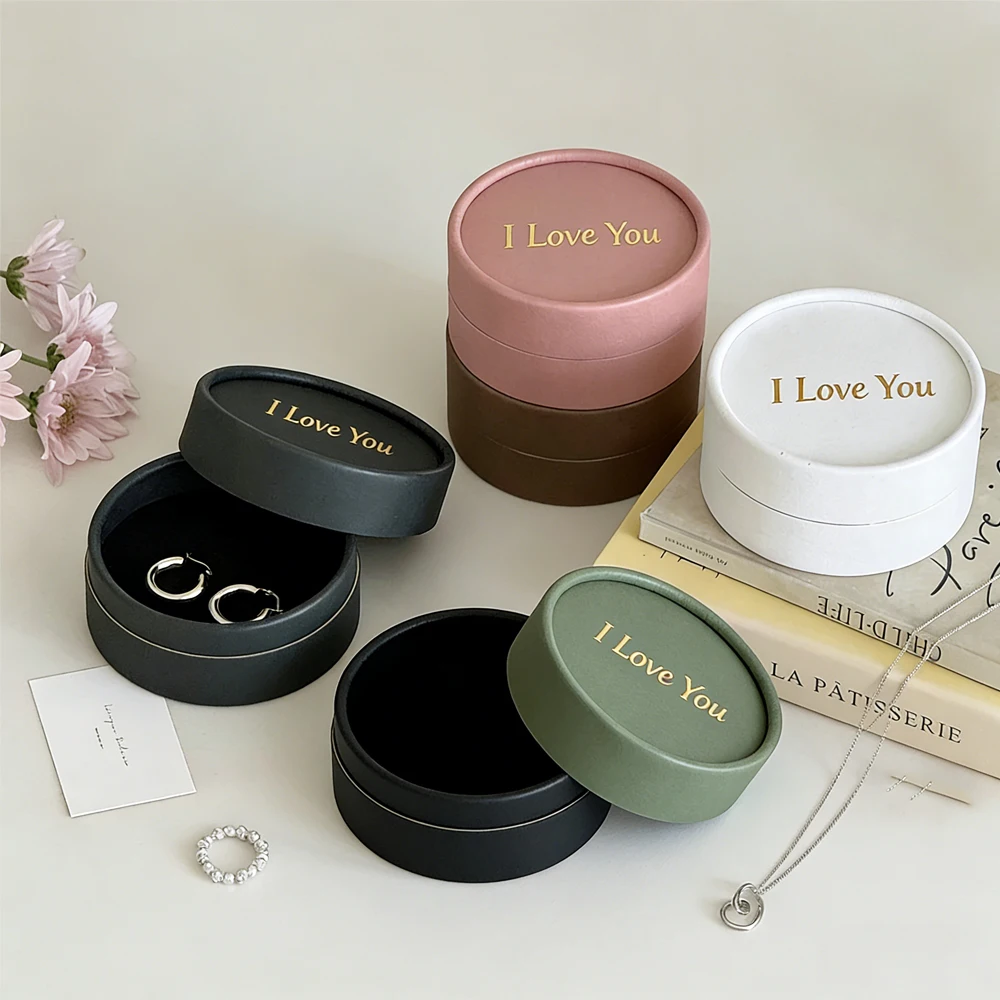 10Pcs Cardboard Jewelry Packaging Gift Box Round Jewellery Boxes for Necklaces Rings Earrings Studs Brooch Coin Custom Logo Name