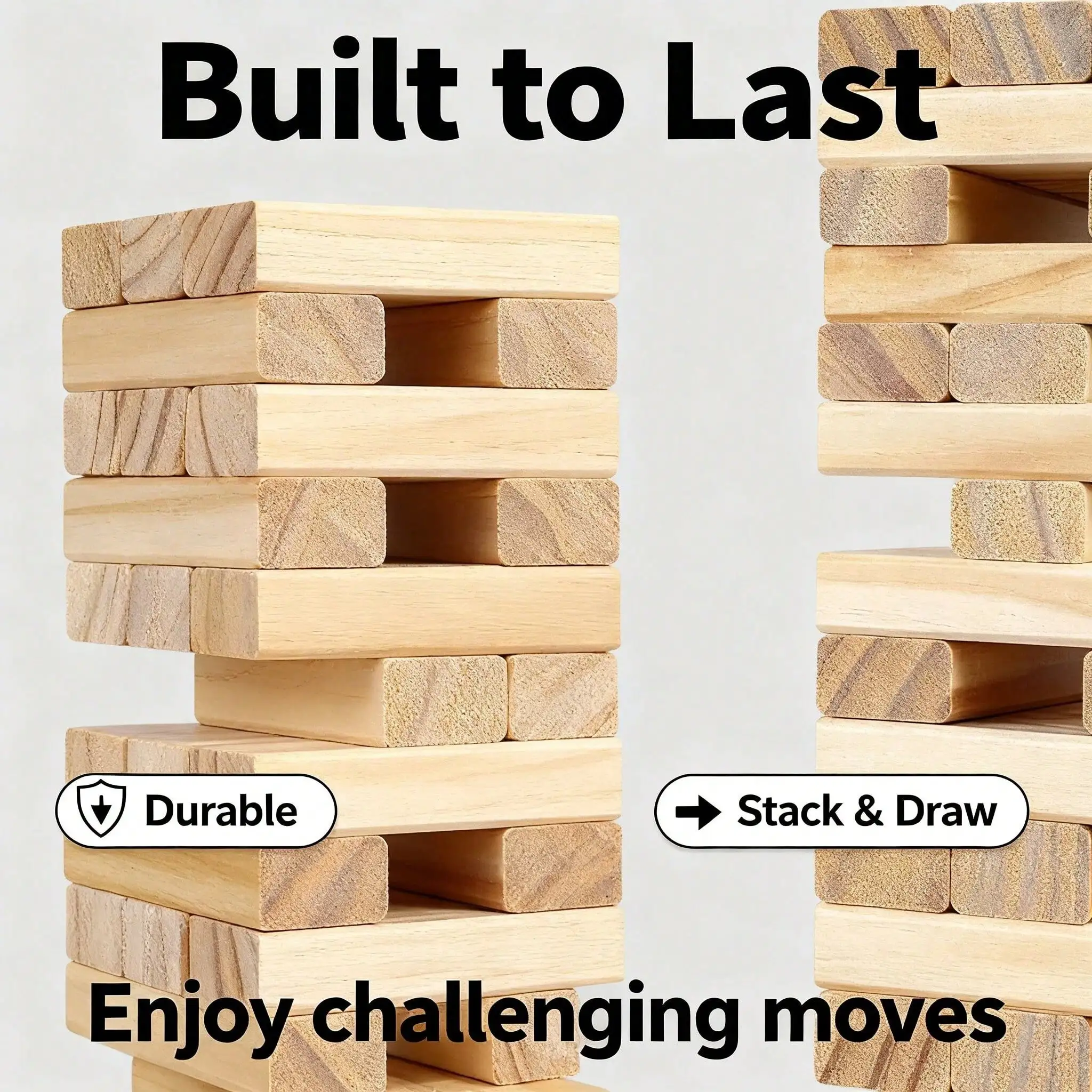 Classic Tower Game - 54 Pieces Wooden Stacking Blocks for Family Kids, Brain Teaser Balance Party Game, Educational Pullin thumbnail 4