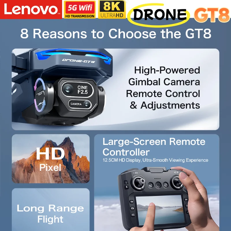 Lenovo Mini RC Drone 8K HD Dual Camera FPV WiFi Quadcopter M6 GT8 GT50 GT5 Obstacle Avoidance Toy Drone thumbnail 6