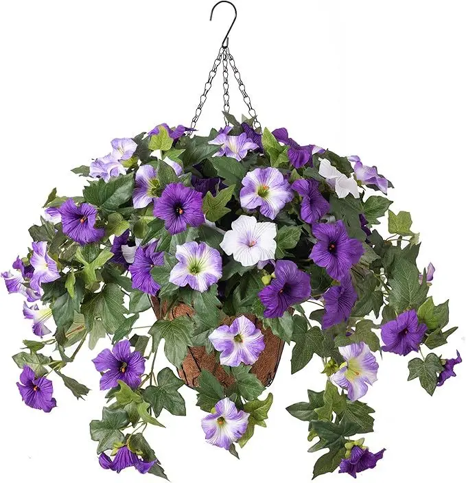 Artificial Petunia Flowers Resistant Fake Silk Wall Hanging Flower for Home Garden Outdoor Planters Wedding Party Decoration