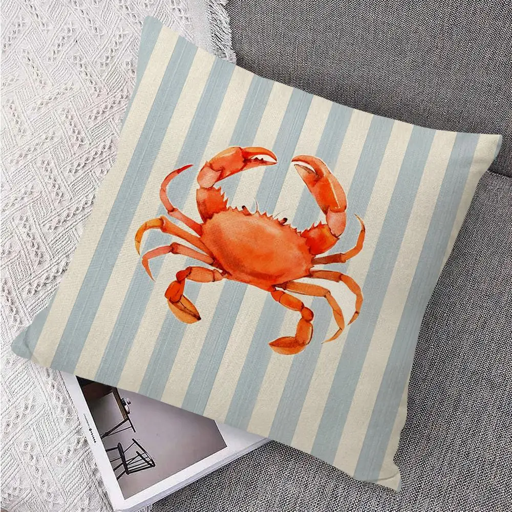Ocean Life Theme Striped Cushion Cover Organic Linen Pillow Case Double-Sided Print Cushion Cover for Sofa Home Decor Gift thumbnail 3