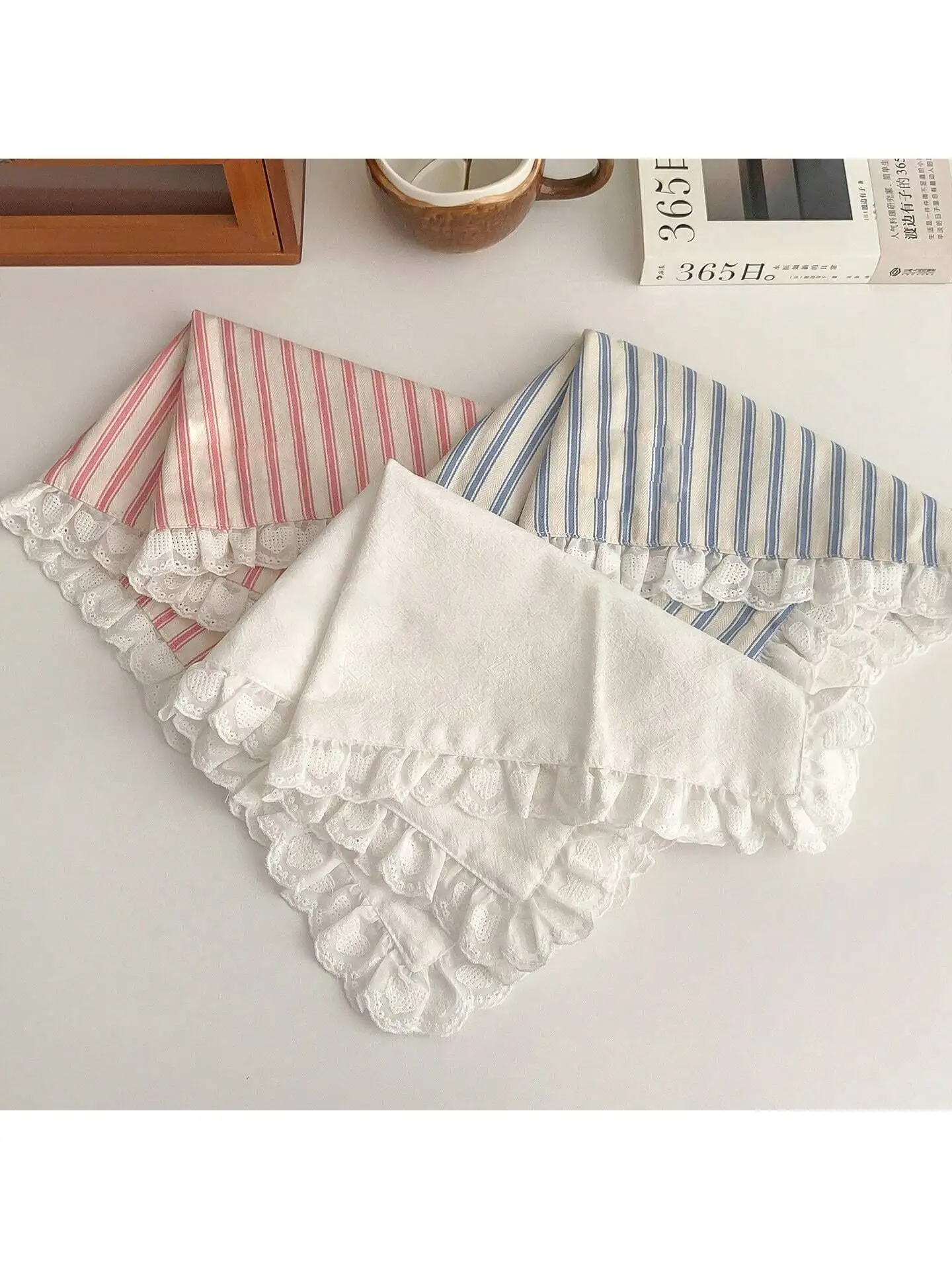 35x45cm Blue White Stripe Lace Ruffle Placemat Cute Table Decor for Kitchen Dining Room Breakfast Party Napkin thumbnail 4