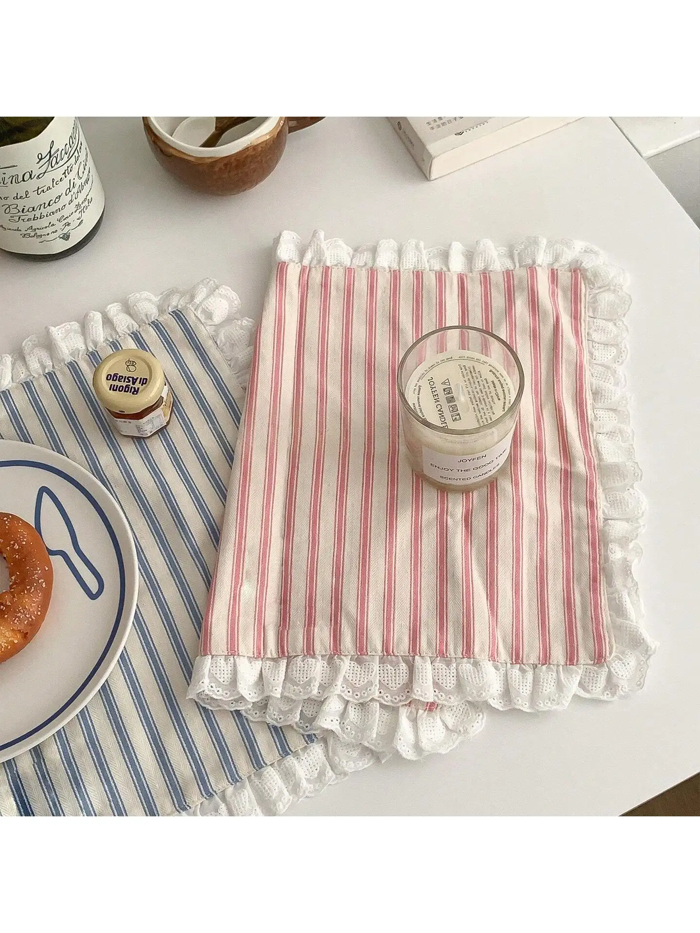 35x45cm Blue White Stripe Lace Ruffle Placemat Cute Table Decor for Kitchen Dining Room Breakfast Party Napkin thumbnail 2
