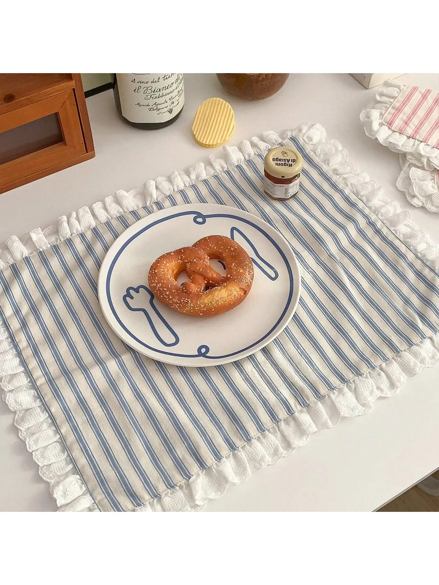 35x45cm Blue White Stripe Lace Ruffle Placemat Cute Table Decor for Kitchen Dining Room Breakfast Party Napkin thumbnail 5