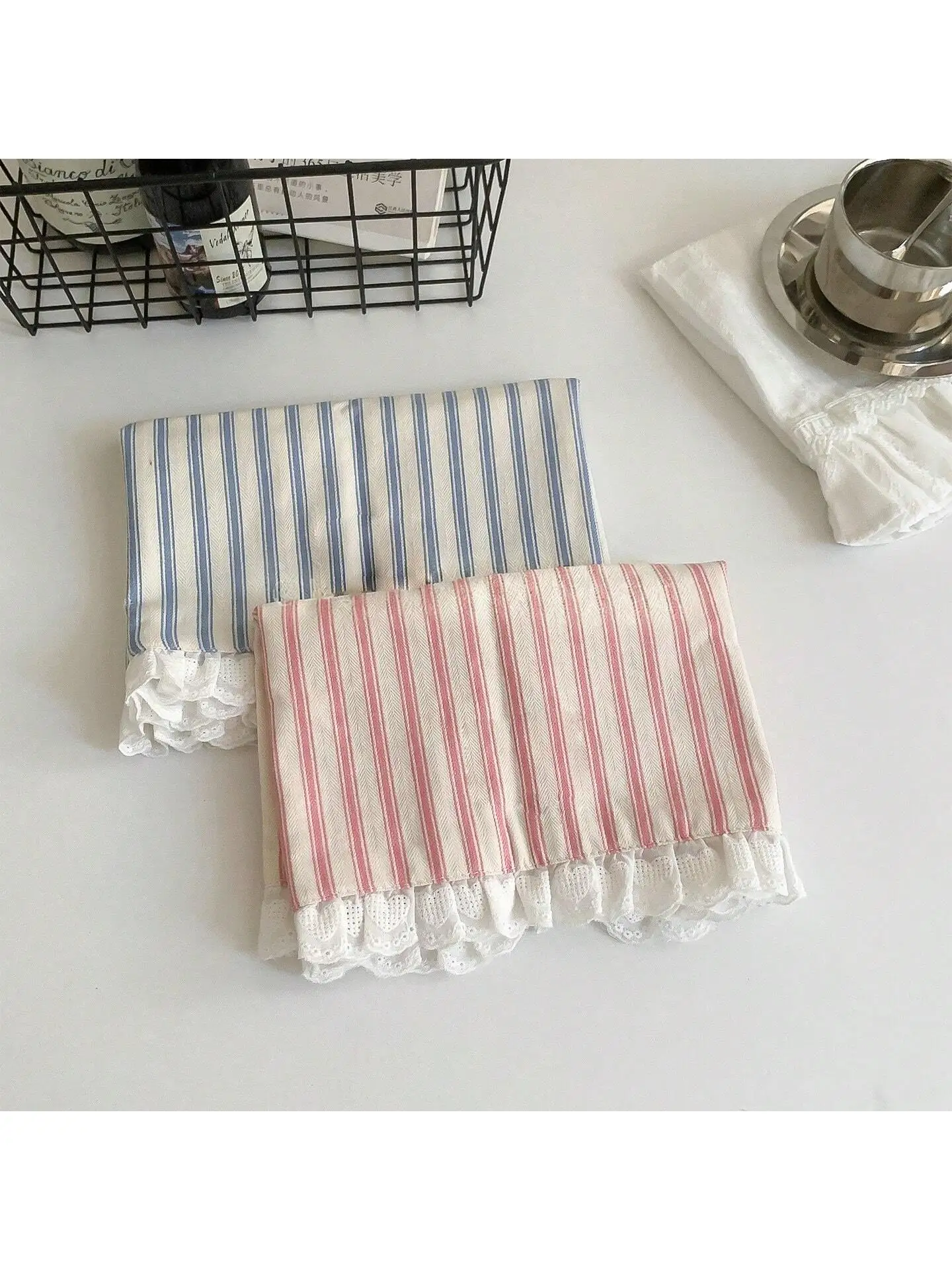 35x45cm Blue White Stripe Lace Ruffle Placemat Cute Table Decor for Kitchen Dining Room Breakfast Party Napkin thumbnail 3