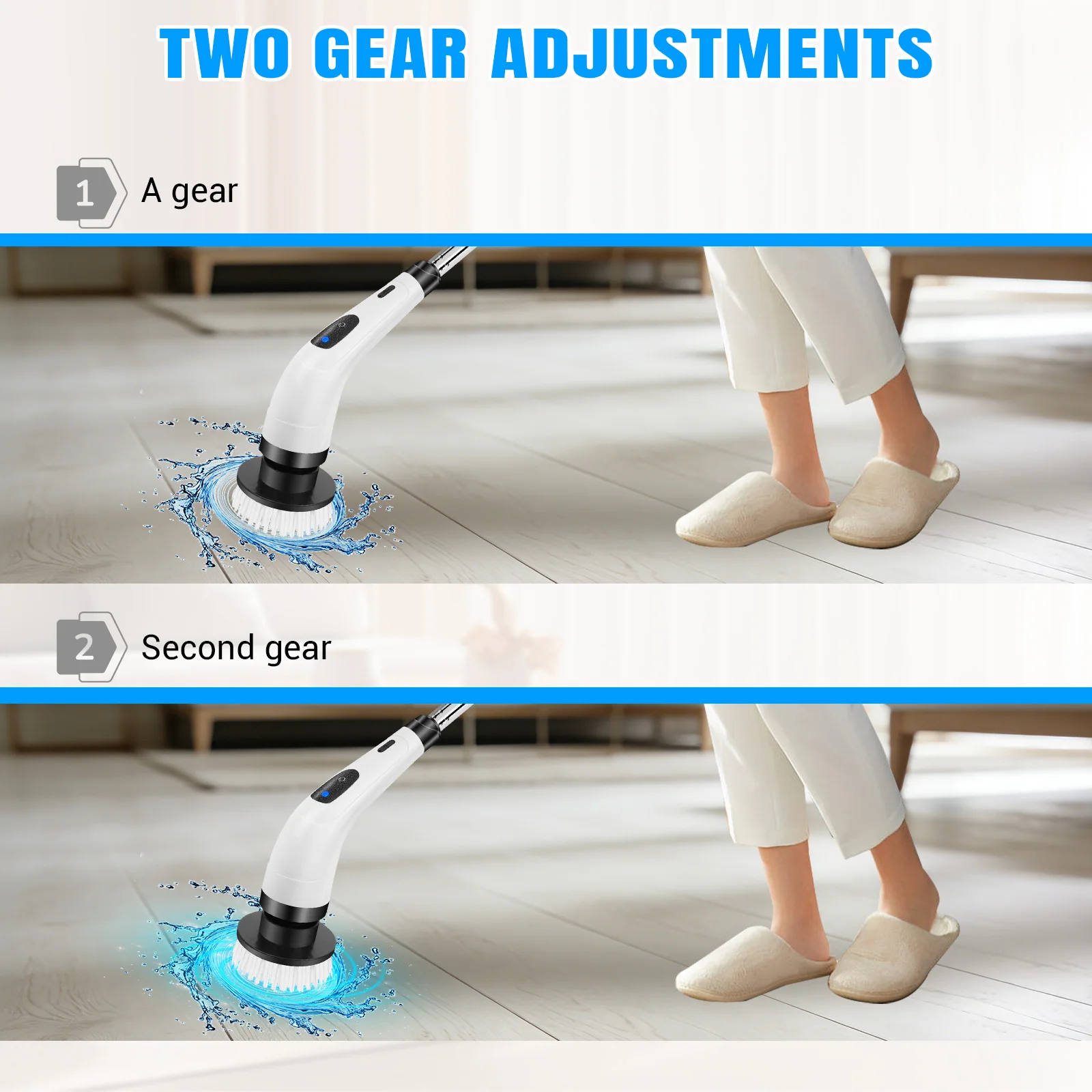 BRIEFNESS Cordless Electric Spin Scrubber, Waterproof, 2 Speeds, Telescopic Handle, 7 Brush Heads, for Floor Tile Car, USB thumbnail 5
