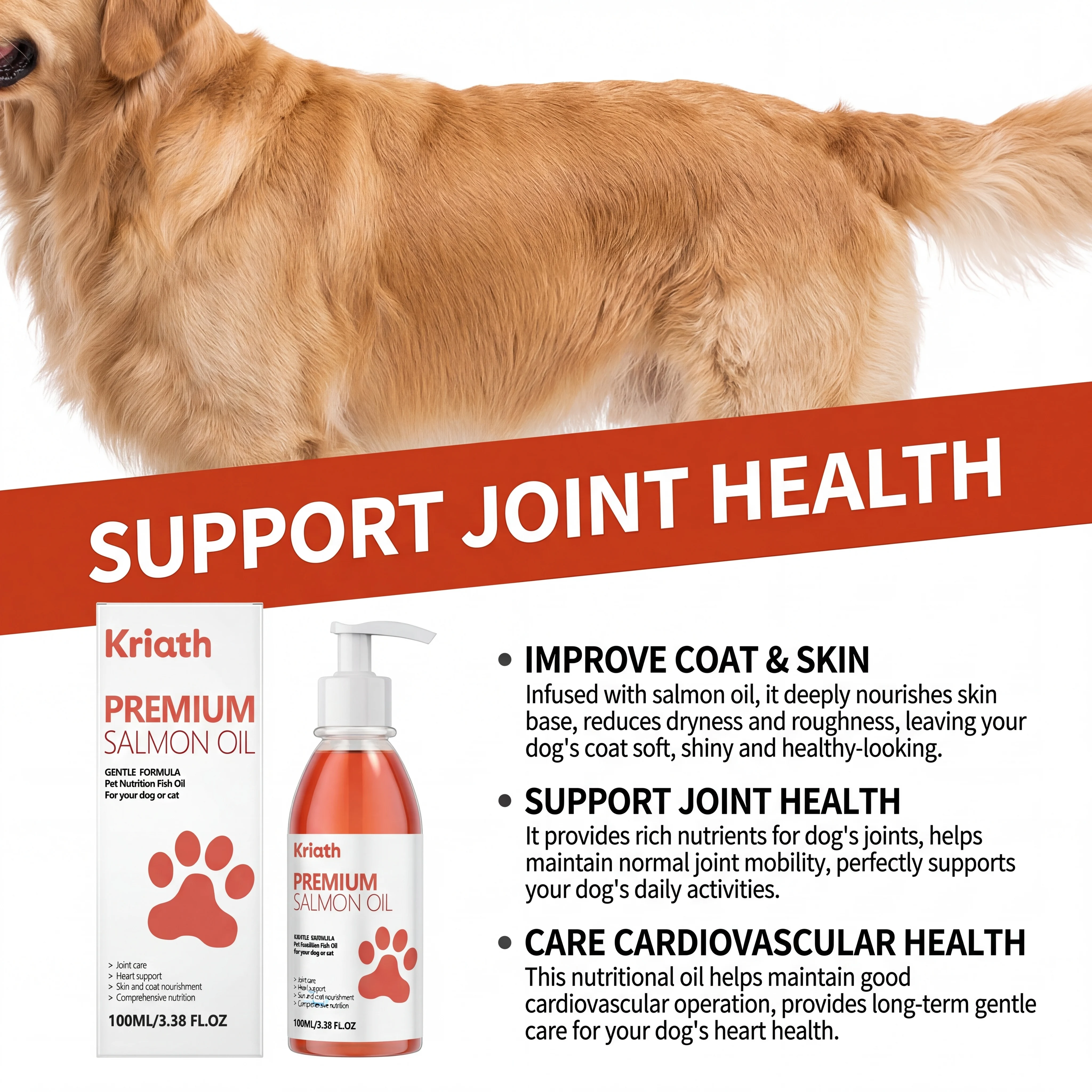 100ml Pure Salmon Oil for Dogs and Cats Omega 3 Fatty Acids Liquid Skin and Coat Supplement Joint Support Pet Health Supplies thumbnail 6