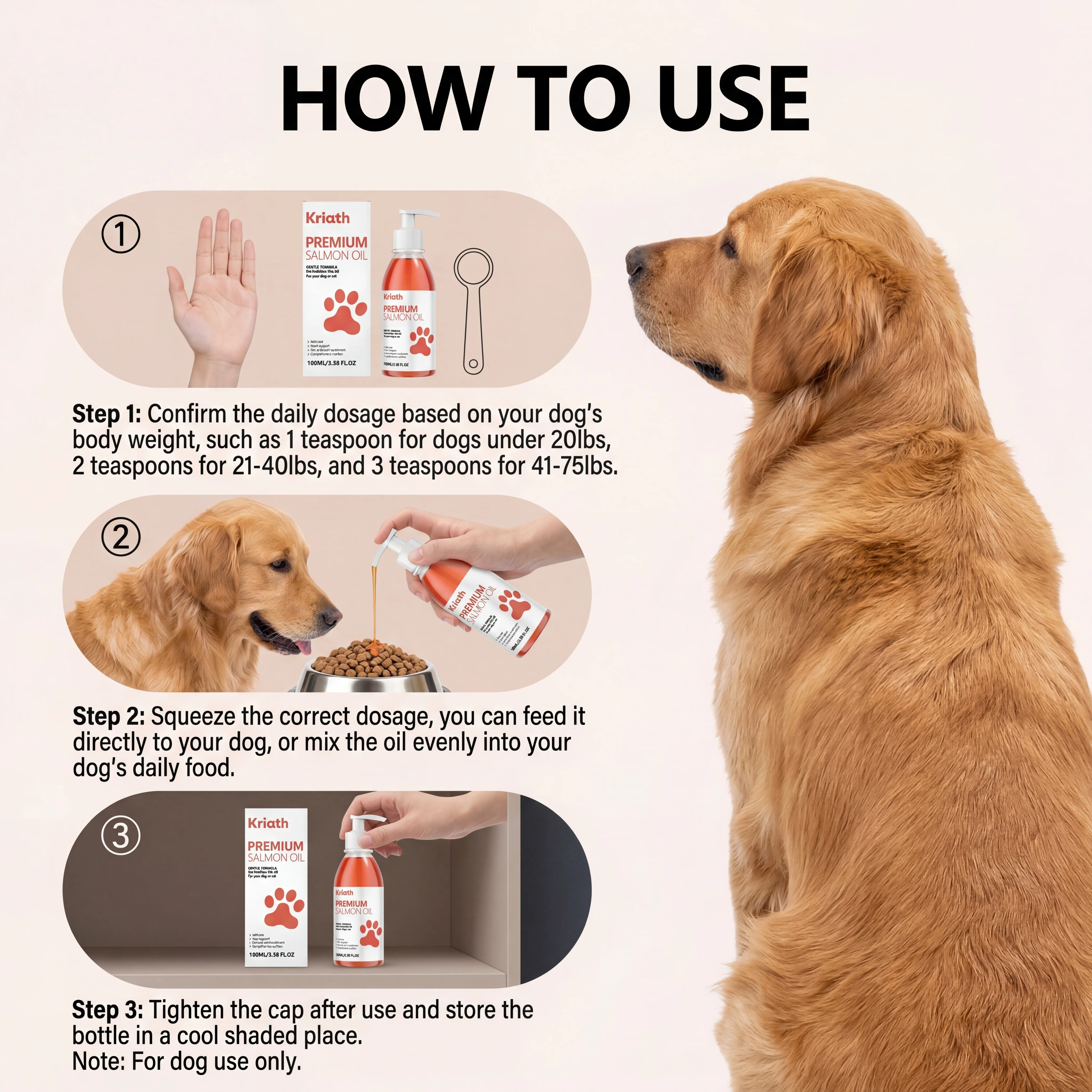 100ml Pure Salmon Oil for Dogs and Cats Omega 3 Fatty Acids Liquid Skin and Coat Supplement Joint Support Pet Health Supplies thumbnail 5