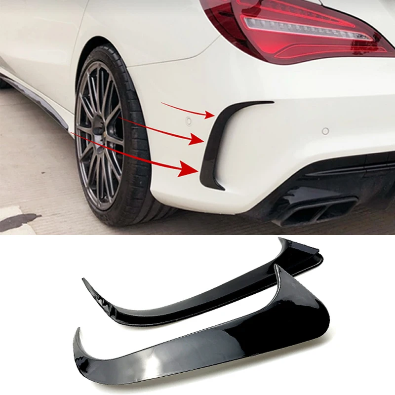 2pcs Gloss Black Rear Bumper Lip Spoiler Canards Vents For Mercedes-Benz CLA 45 AMG W117 C117 CLA200 220 250 260 2013-2019