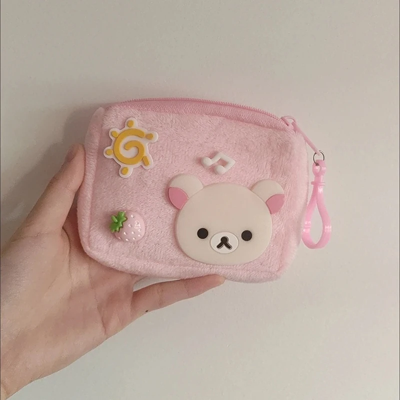 Japanese Cartoon Rilakkuma Plush Coin Wallet Cute Bag Pendant Headphone Storage Bag Mini Couple Zipper Coin Wallet Keychain Gift thumbnail 5
