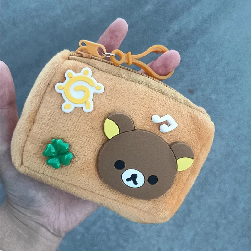 Japanese Cartoon Rilakkuma Plush Coin Wallet Cute Bag Pendant Headphone Storage Bag Mini Couple Zipper Coin Wallet Keychain Gift thumbnail 6