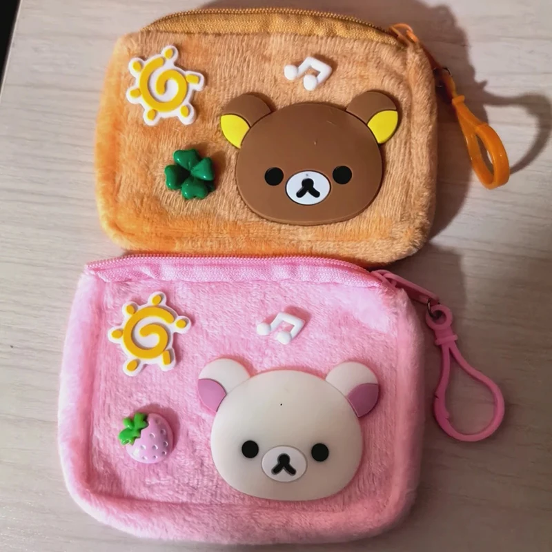 Japanese Cartoon Rilakkuma Plush Coin Wallet Cute Bag Pendant Headphone Storage Bag Mini Couple Zipper Coin Wallet Keychain Gift thumbnail 2