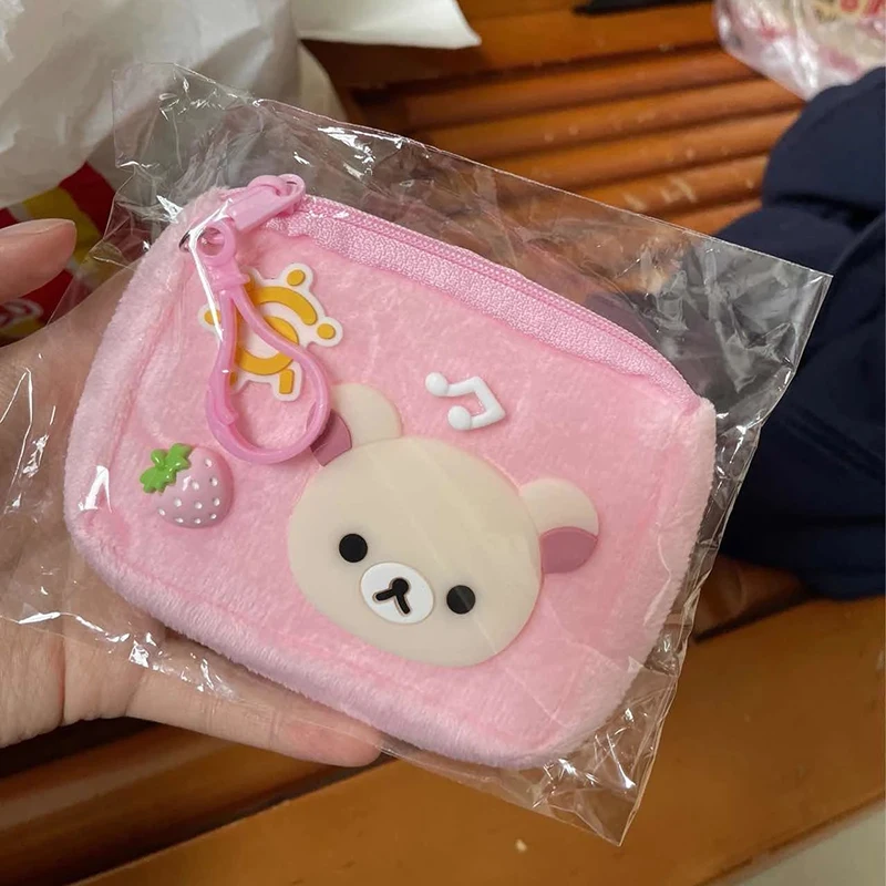 Japanese Cartoon Rilakkuma Plush Coin Wallet Cute Bag Pendant Headphone Storage Bag Mini Couple Zipper Coin Wallet Keychain Gift thumbnail 4