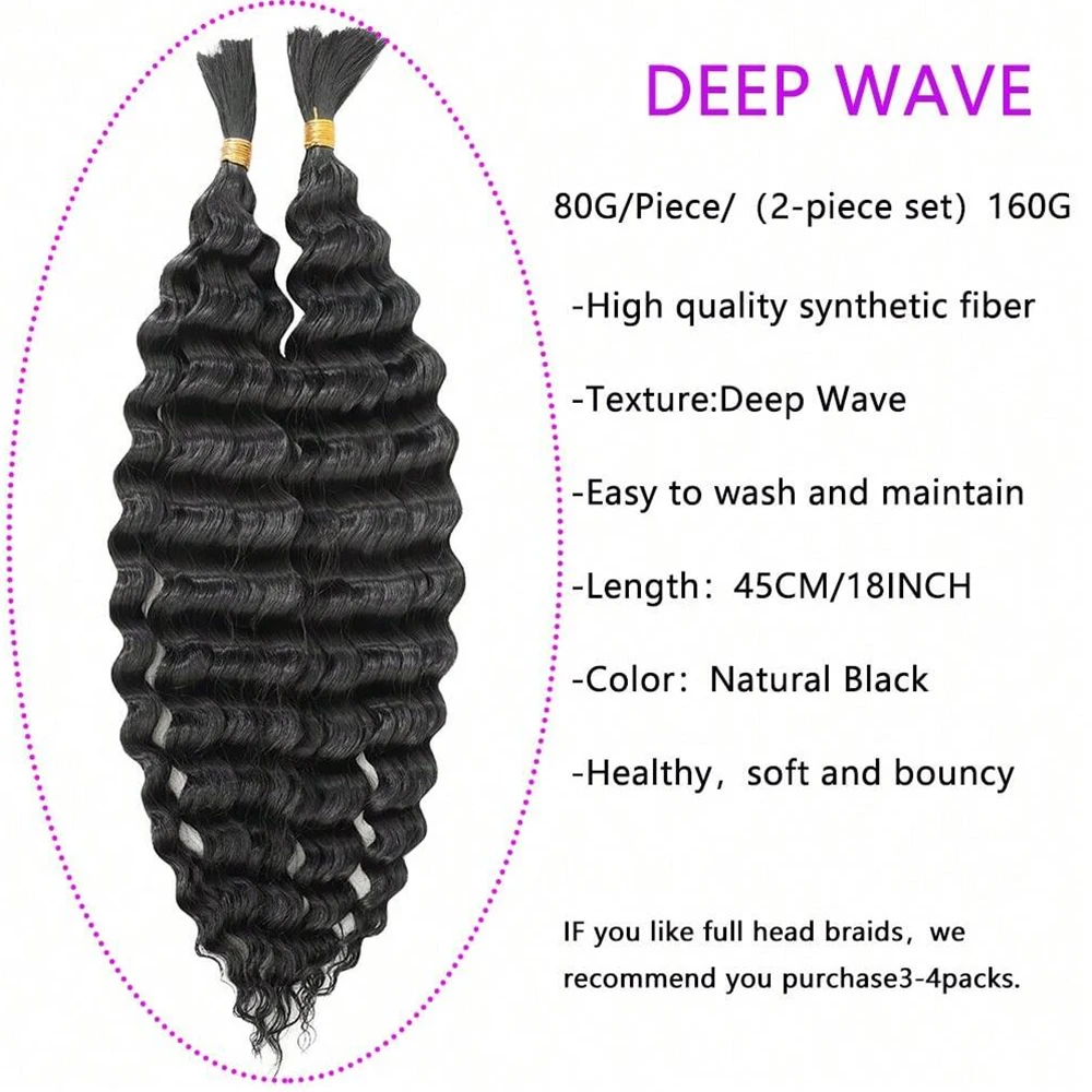 Synthetic 18" Deep Wave Bulk hair For Braiding 160g No Weft Deep Wave For Braiding Micro Faux Braiding Hair for Boho Braids Wet thumbnail 2