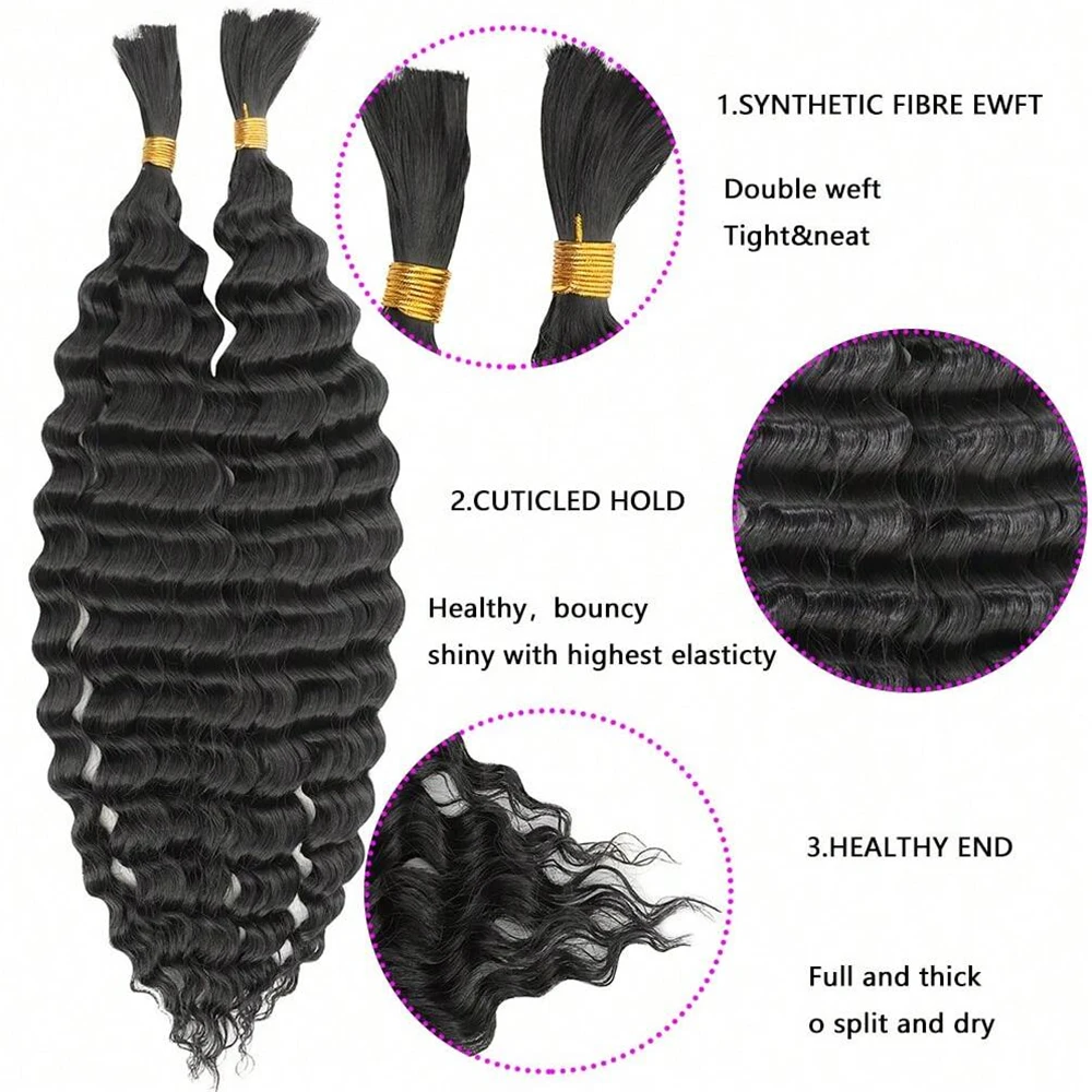 Synthetic 18" Deep Wave Bulk hair For Braiding 160g No Weft Deep Wave For Braiding Micro Faux Braiding Hair for Boho Braids Wet thumbnail 5