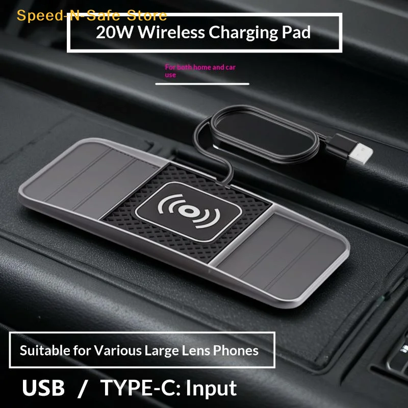 Car Wireless Charger 20W Fast Charging NonSlip Pad for Mobile Phone Dashboard Modification Decor thumbnail 5