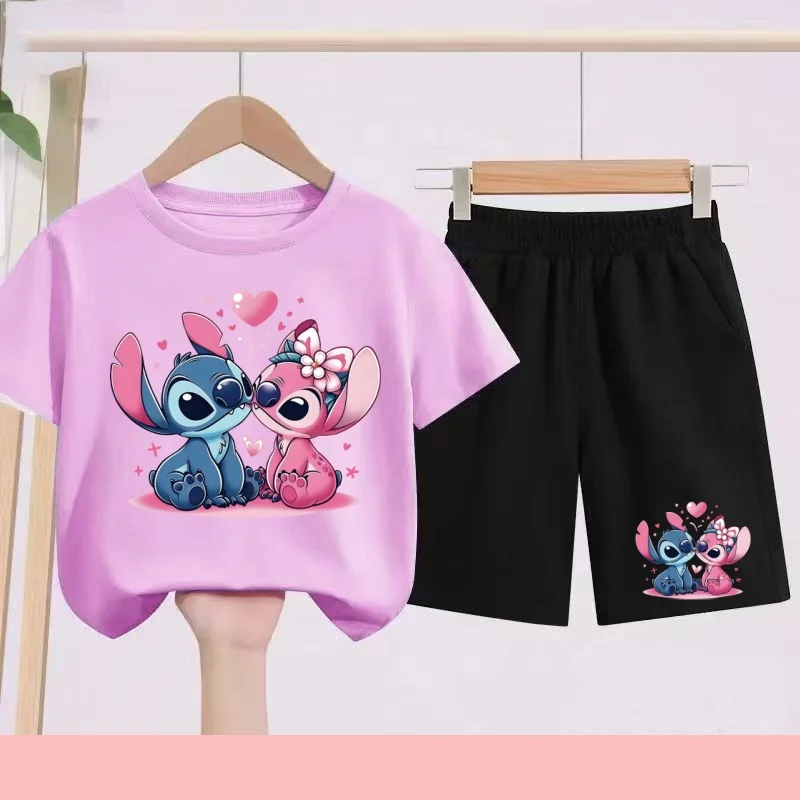 Kids Disney Stitch Print Summer Cute Breathable Tees + Shorts 2pcs 3-12 Years Boy Girls Round-neck Set Children Leisure Clothing thumbnail 6