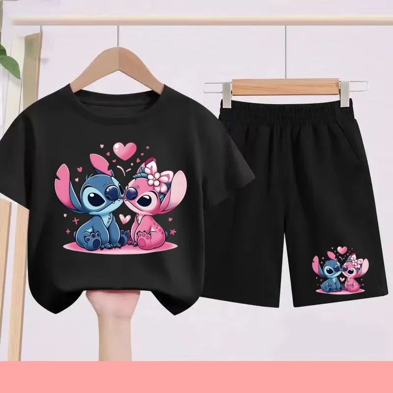 Kids Disney Stitch Print Summer Cute Breathable Tees + Shorts 2pcs 3-12 Years Boy Girls Round-neck Set Children Leisure Clothing thumbnail 4