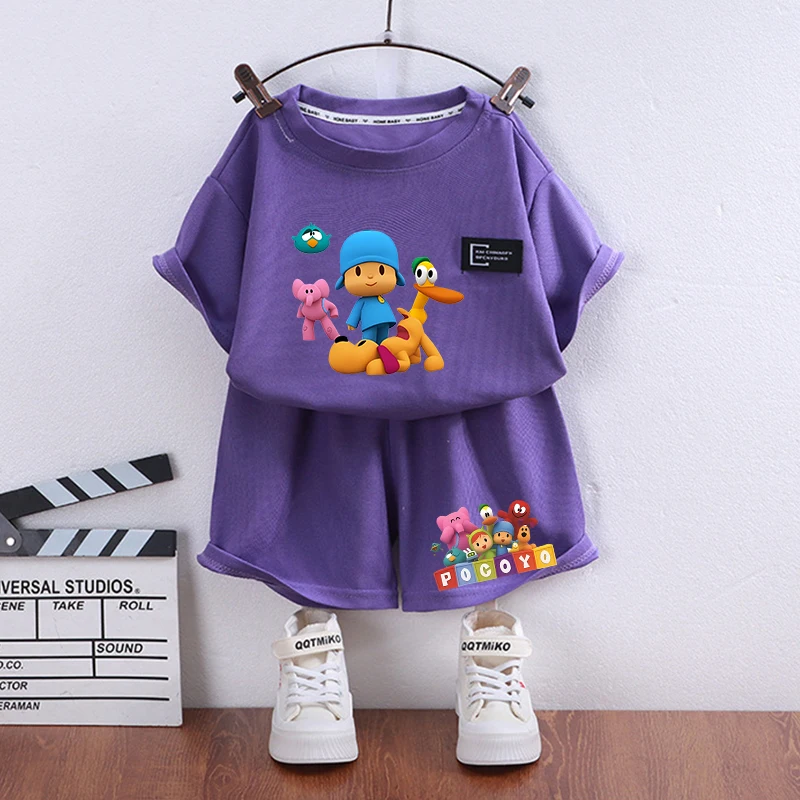 POCOYOES Boy Girl Summer T-shirt Set Kid Clothes Shorts Cartoon Children Birthday Tops Tees Sport Tracksuits Outfits Clothing thumbnail 5