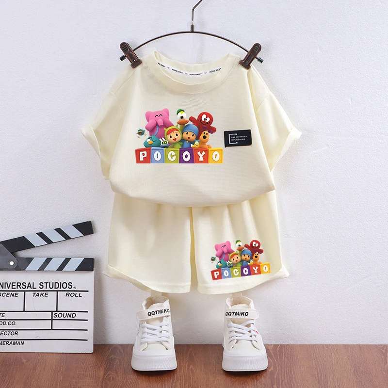 POCOYOES Boy Girl Summer T-shirt Set Kid Clothes Shorts Cartoon Children Birthday Tops Tees Sport Tracksuits Outfits Clothing thumbnail 3