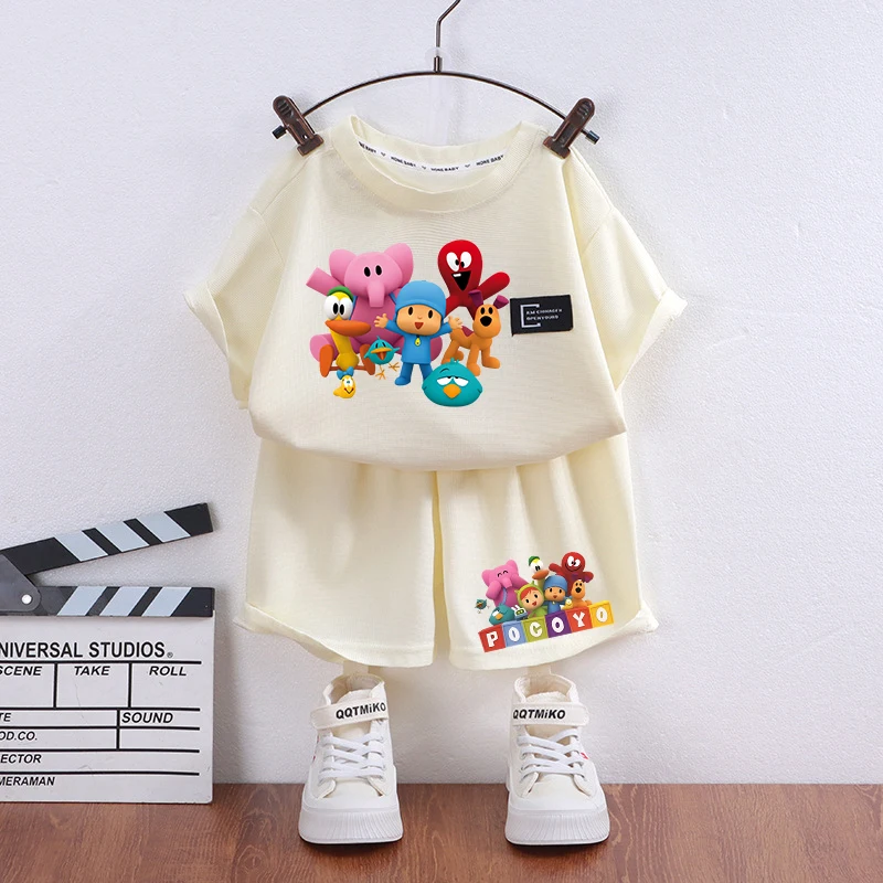 POCOYOES Boy Girl Summer T-shirt Set Kid Clothes Shorts Cartoon Children Birthday Tops Tees Sport Tracksuits Outfits Clothing thumbnail 4