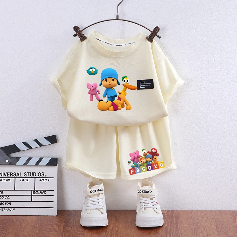 POCOYOES Boy Girl Summer T-shirt Set Kid Clothes Shorts Cartoon Children Birthday Tops Tees Sport Tracksuits Outfits Clothing thumbnail 2