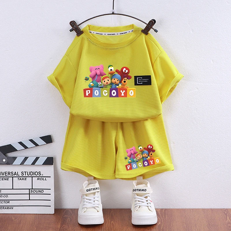 POCOYOES Boy Girl Summer T-shirt Set Kid Clothes Shorts Cartoon Children Birthday Tops Tees Sport Tracksuits Outfits Clothing thumbnail 6
