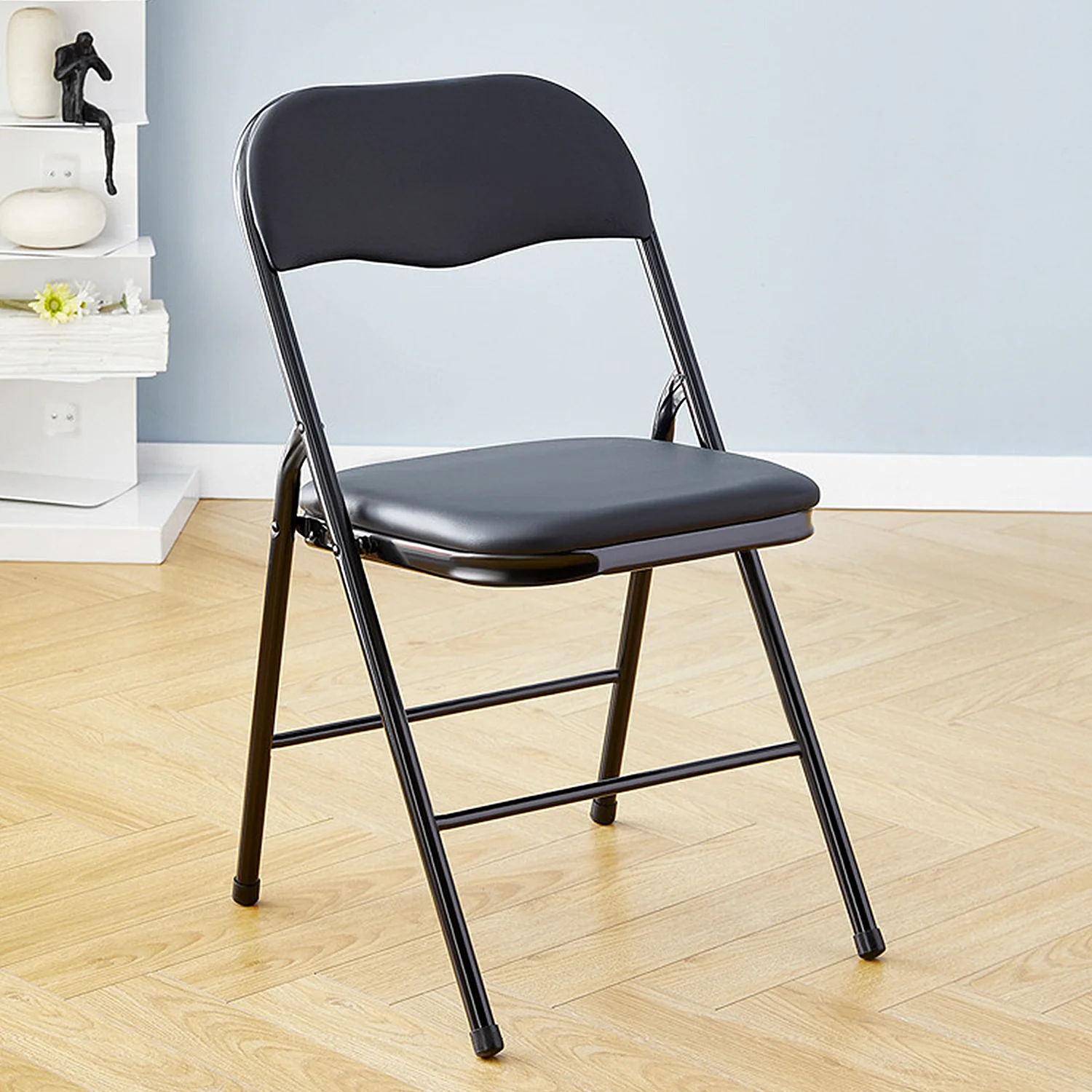 1pc/2pc Folding chair Portable Home Office Chair Black Foldable for Camping & Outdoor Seating Space-Saving Beach Chairs thumbnail 2