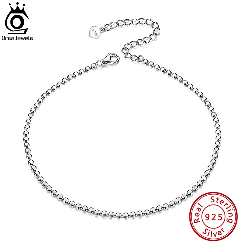 ORSA JEWELS Genuine 925 Sterling Silver 1.7MM Flat Beaded Link Chain Anklet Minimalist Summer Fashion Foot Bracelet Jewelry SA13 thumbnail 3