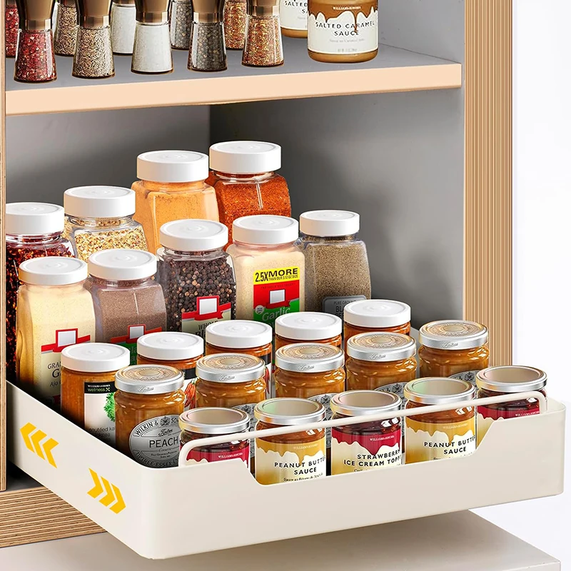Kitchen Storage Box with Sliding Rail Pull-out Cabinet Storage Rack Spice Pantry Shelves Drawer Kitchen Organizer Basket thumbnail 2