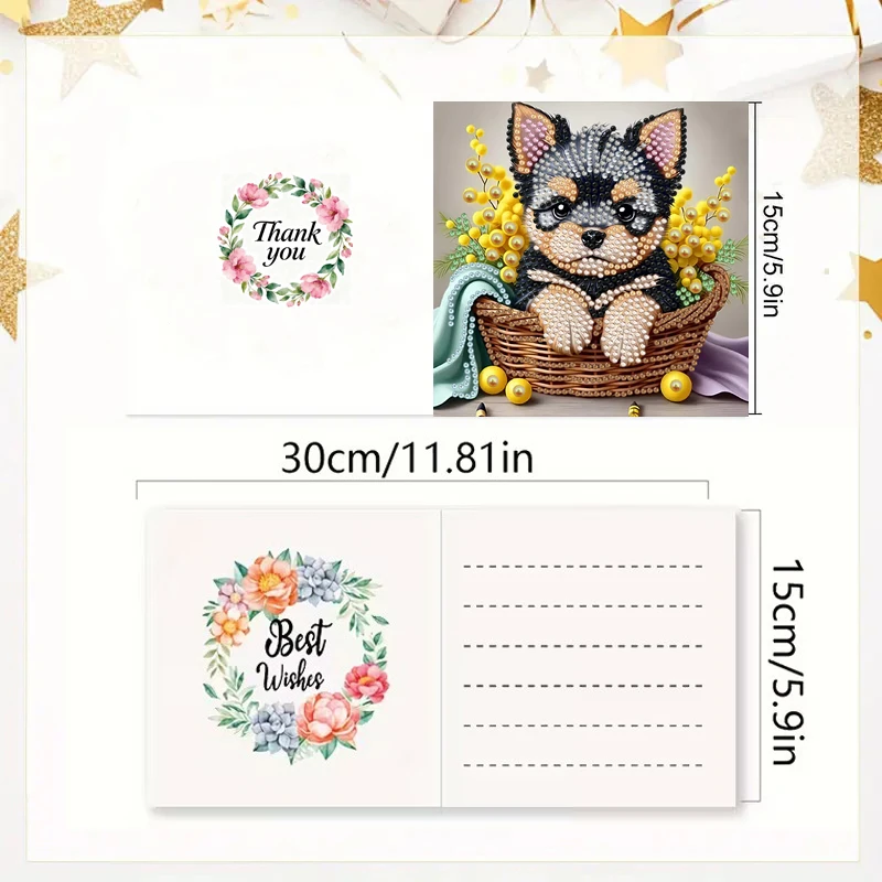 6-piece/set DIY Diamond Painting Kit Birthday Card Kit, unique animal and dog pattern design, rhinestone diamond painting art mo thumbnail 2