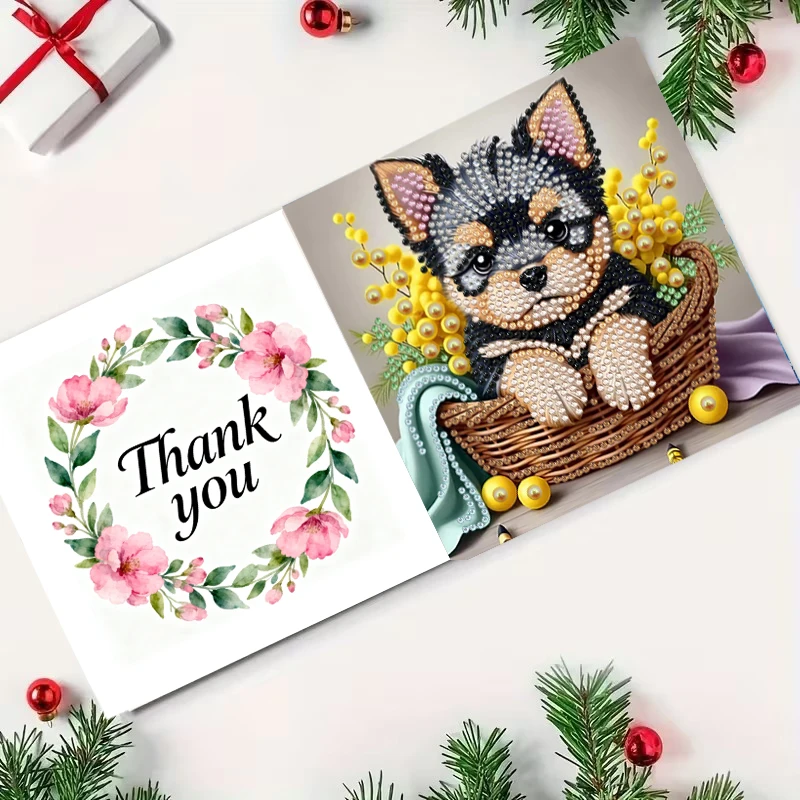 6-piece/set DIY Diamond Painting Kit Birthday Card Kit, unique animal and dog pattern design, rhinestone diamond painting art mo thumbnail 5