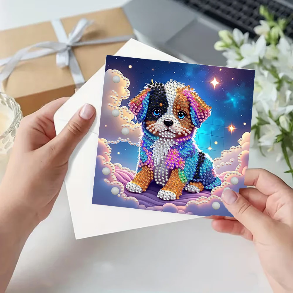 6-piece/set DIY Diamond Painting Kit Birthday Card Kit, unique animal and dog pattern design, rhinestone diamond painting art mo thumbnail 6