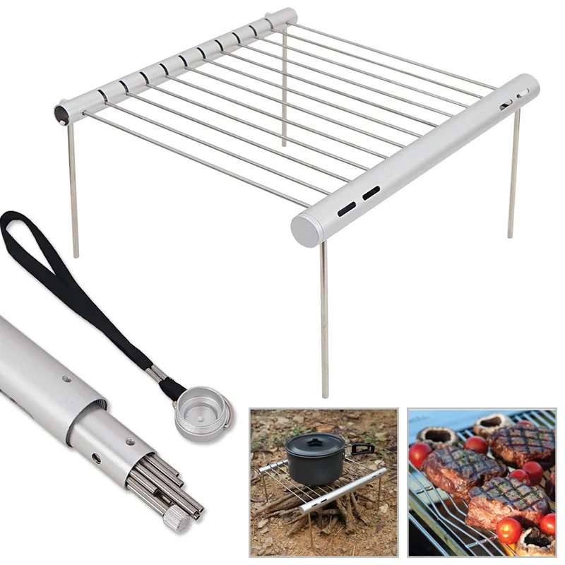 Camping Wood Stove Folding Bbq Grill Rack Outdoor Firewood Stove Portable Camping Stove Rack For Backpacking Picnic thumbnail 4