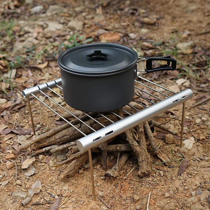 Camping Wood Stove Folding Bbq Grill Rack Outdoor Firewood Stove Portable Camping Stove Rack For Backpacking Picnic thumbnail 2