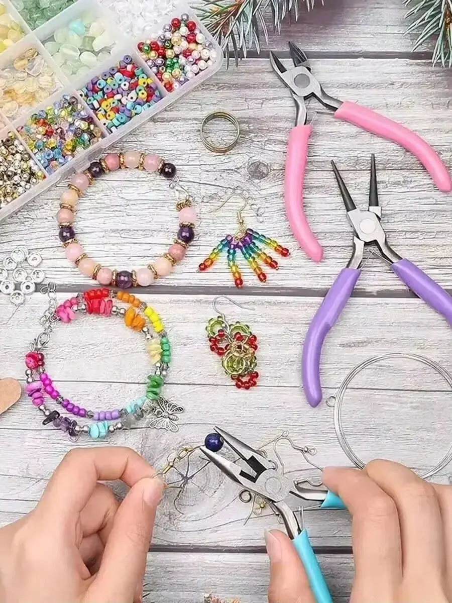 6PCS Professional Jewelry Pliers Kit Needle Nose/Round/Flush Cutter PlierswithTweezersDIYJewelry Making Tools for Craft & Repair thumbnail 6