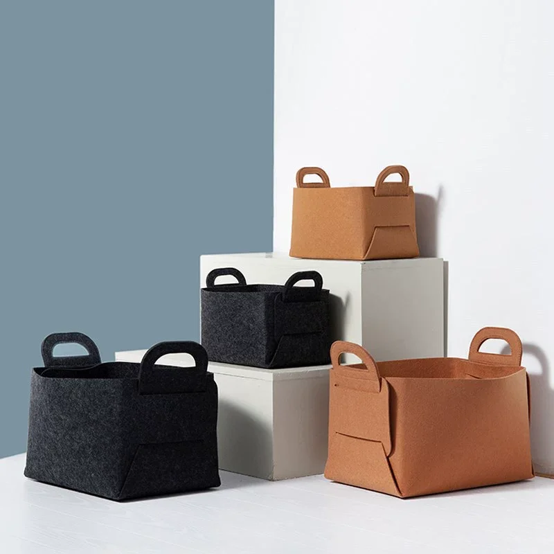 Felt Storage Bins With Handles Multi Size Set For Book File Storage ，Kitchen Bathroom Bedroom Dorm Storage Basket thumbnail 2