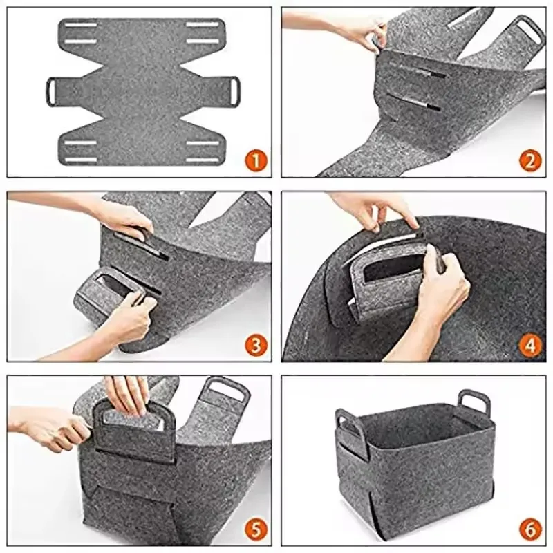 Felt Storage Bins With Handles Multi Size Set For Book File Storage ，Kitchen Bathroom Bedroom Dorm Storage Basket thumbnail 6