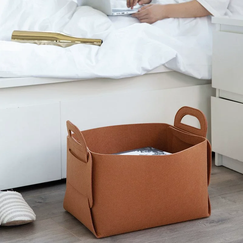 Felt Storage Bins With Handles Multi Size Set For Book File Storage ，Kitchen Bathroom Bedroom Dorm Storage Basket thumbnail 4