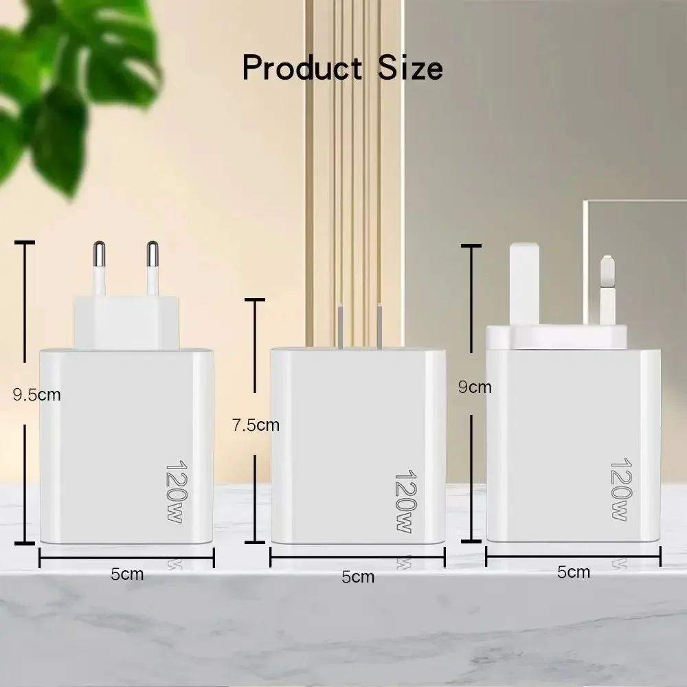Total 120W 5 Ports USB Charger Type C Fast Charging Mobile Phone Wall Adapter For iPhone Samsung Xiaomi Huawei EU/US/UK Plug thumbnail 6