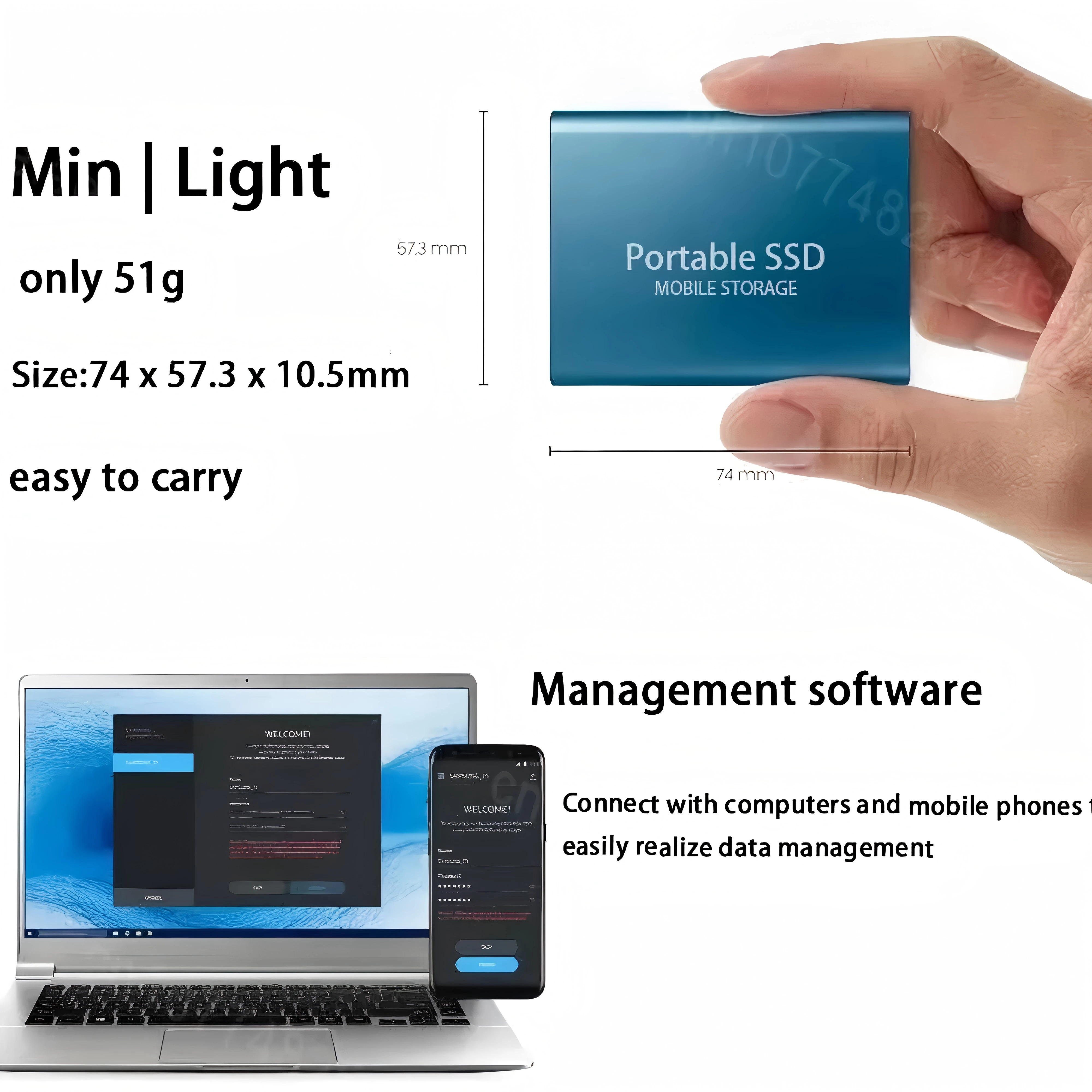 Portable External Hard Drive 1TB Quiet Operation Solid State Drive 2TB 4TB Mobile Disk High Speed SSD For PC Laptop，Home&Office thumbnail 3
