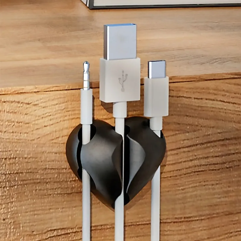 2PCS Self-Adhesive Heart-Shaped Cable Organizer,Phone Charging Line Holder,for Desks, Nightstands,Offices.3-hole design thumbnail 4