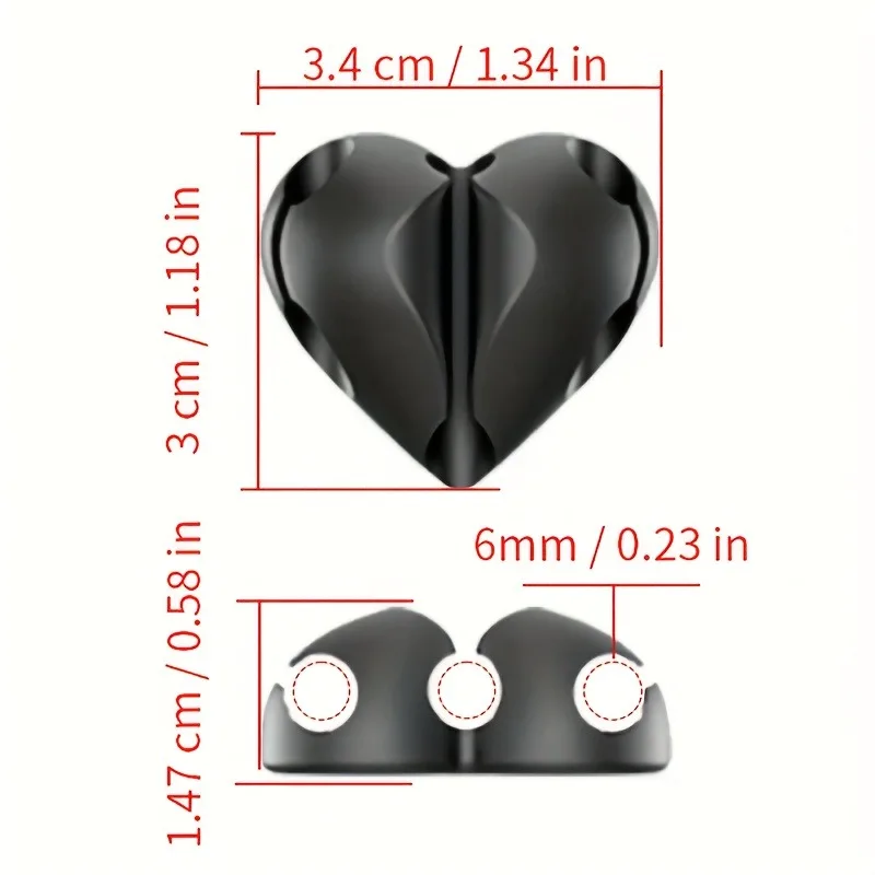 2PCS Self-Adhesive Heart-Shaped Cable Organizer,Phone Charging Line Holder,for Desks, Nightstands,Offices.3-hole design thumbnail 2